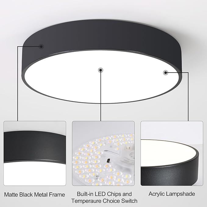 18 Inch Large Flush Mount Ceiling Light Fixture,5CCT Dimmable LED Ceiling Lights, Modern Black Round Lamp Fixture Living Room Bedroom Laundry Room Bathroom