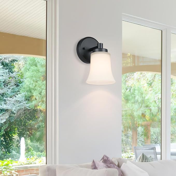 XiNBEi Lighting Wall Sconce, 1 Light Black Glass Vanity Wall Light for Bathroom & Hallway XB-W1235-1-MB