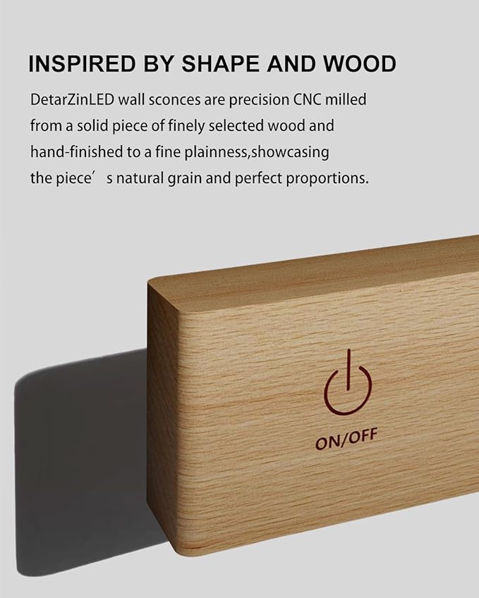 DetarZinLED Wall Lights Battery Operated Wooden,Magnetic Wall Sconces Rechargeable,Adhesive Wall Lights for Bedroom,Dimmable Wall Mounted Bedside Lamp,Cordless Battery Wall Sconce for Bedroom Reading