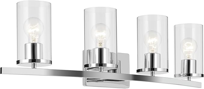 Kichler Crosby 4-Light Bathroom Vanity Light Fixture with Clear Glass in Chrome, Modern Wall Mount Over Mirror Lighting for Bathroom, 31.25" x 8.75", 45498CHCLR