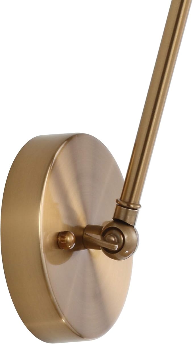 JONATHAN Y 7" Brass Gold Classic Industrial Metal Adjustable Arm LED Wall Sconce for Bedside Reading, Farmhouse Swing Arm Wall Lamp with Metal Shade, Hardwired (JYL7461A)