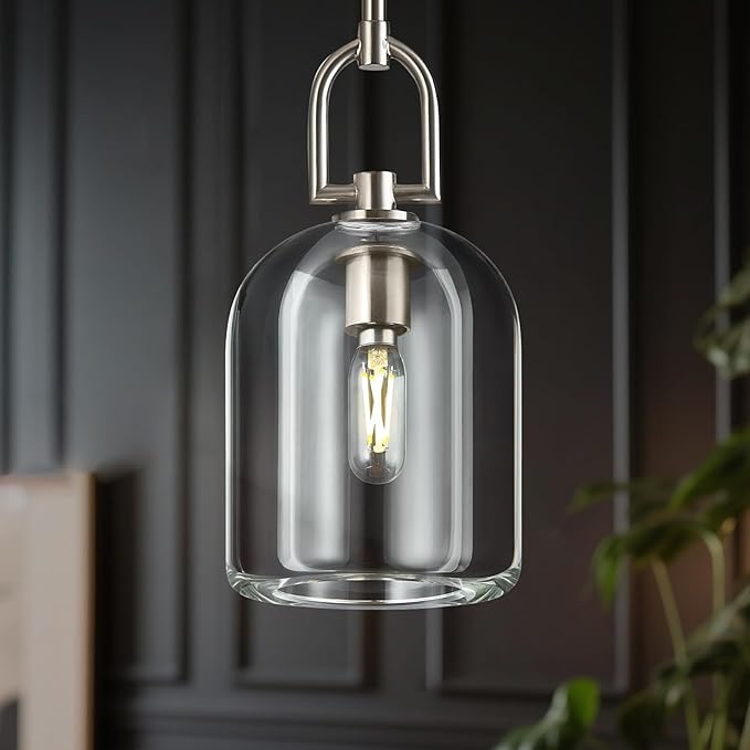Modern Nickel Pendant Lights Kitchen Island Ceiling Chandelier Indoor Thick Crystal Hanging Light Fixtures for Kitchen Living Room Dining Room Bedroom（1Pack）
