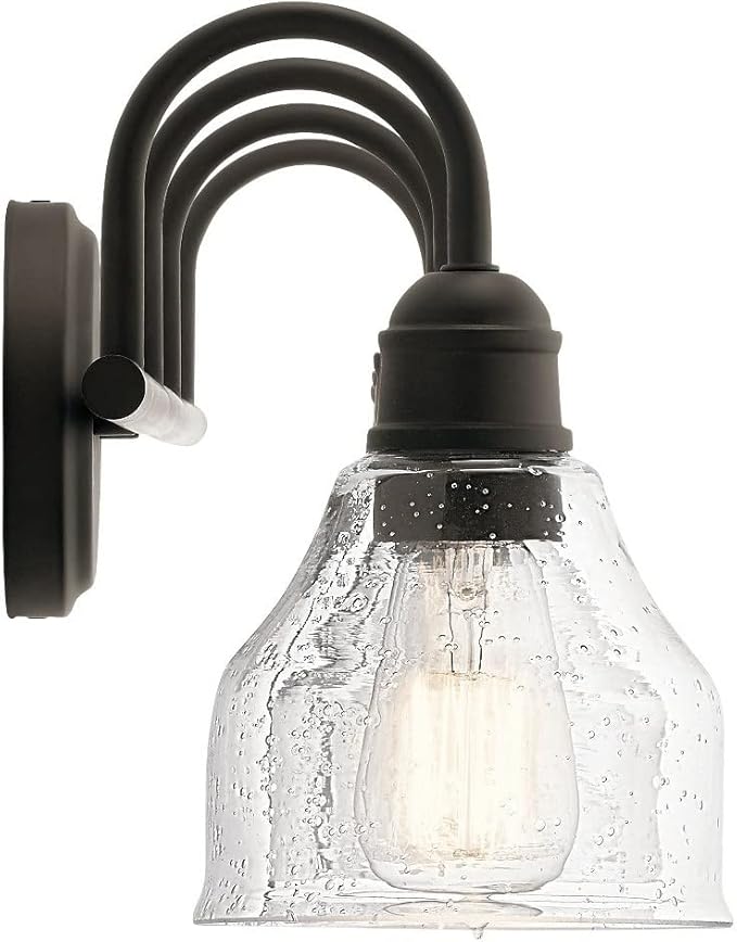 Kichler Avery 4-Light Bathroom Vanity Light Fixture with Clear Seeded Glass in Black, Industrial Farmhouse Wall Mount for Bathroom Mirror (33.5" x 9.5" x 8.25"), 45974BK