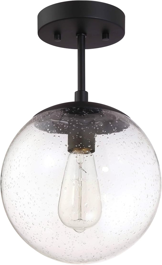Design House 588517 Gracelyn Modern Indoor Dimmable Semi-Flush Ceiling Light with Clear Seedy Glass Globe Shade for Kitchen Hallway Bedroom, Matte Black