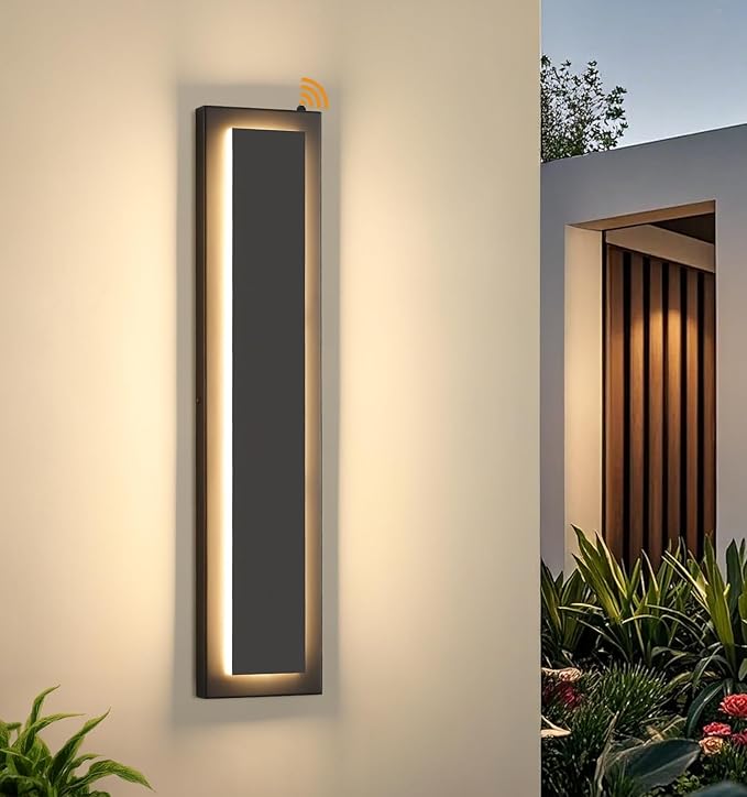 tewei 23.6'' Dusk to Dawn Outdoor Wall Lights, Modern Black LED Outdoor Wall Sconce, Large Long Exterior Lighting Fixtures Outside Porch Lights for House, Garage, Warm White 3000K, 1 Pack