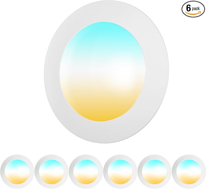 6 Pack LED Disc Lights Ceiling 6 Inch, Dimmable Flush Mount Disk Lights, Low Profile Recessed Can Lighting, 2700K/3000K/3500K/4000K/5000K Selectable, 14.8W, 1150LM, CRI90, UL/FCC/Energy Star