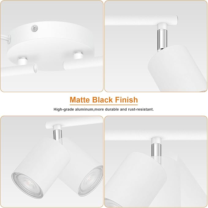 Track Lighting Plug in, LED Track Lighting Fixtures Ceiling Kit, White 6-Light Ceiling Light Plug-in, Wall Light with 14.8ft Power Cord, Rotatable Kitchen Spotlight for Bedroom(GU10 Socket, NO Bulb)
