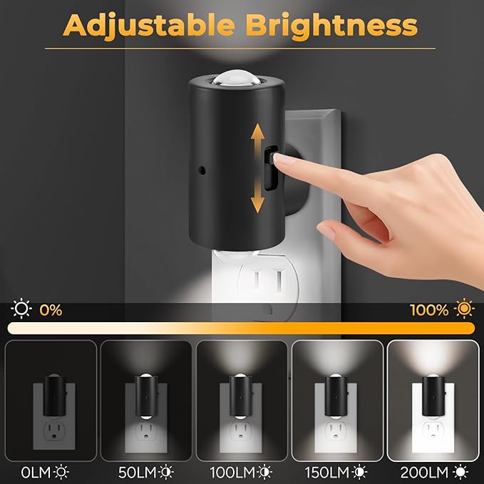 TSEXES LED Night Lights Plug into Wall,Dimmable Plug in Night Light,Dusk to Dawn,5000K Daylight,0-200LM Bright Nightlight Auto-On/Off, Night Lights for Bathroom Hallway Stairway,4 Pack