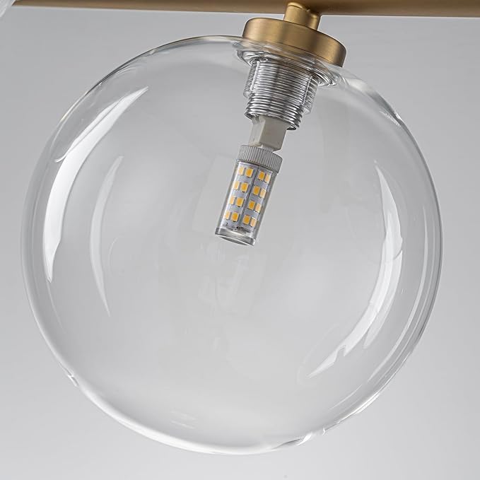 EDISLIVE 3-Light Semi Flush Mount Glass Ceiling Light Clear Globe, 19.7 in Mid Century Modern Sputnik Light Fixture with Clear Glass Shade Gold Finished