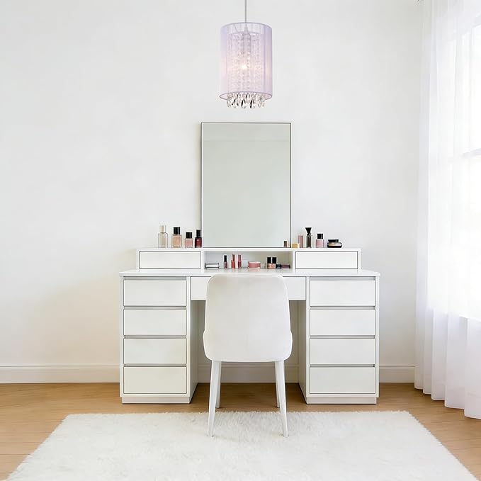 LaLuLa Plug in Hanging Light,White Cotton Plug in Chandelier,Crystals Hanging lamp Plug in,1-Light Hanging Lights with Plug in Cord for Bedrooms,Girls Room,Vanity,Playhouse,Closet,Bathroom