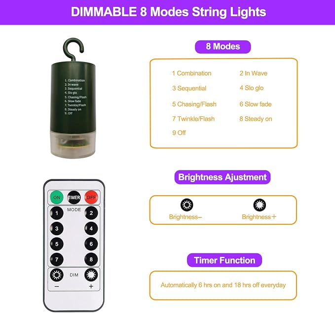 Halloween Battery Curtain Lights Purple Orange with Remote Timer 9.8×9.8ft
