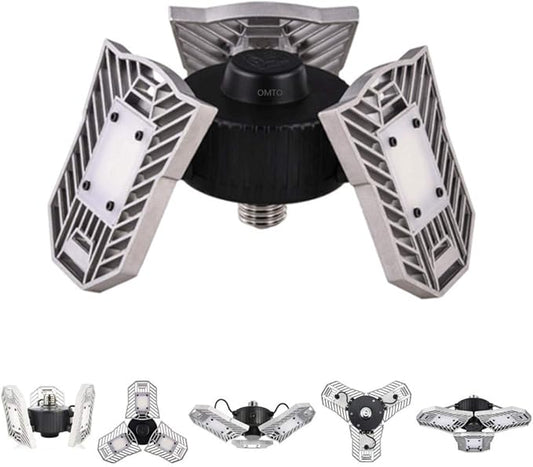 Deformable Garage Led Light High Intensity Mining Lamps 60W 6000LM Adjustable Ceiling Light Garage, Warehouse,Attic,Workshop,Basement. (6000K White, Silver Motion Activated Version)