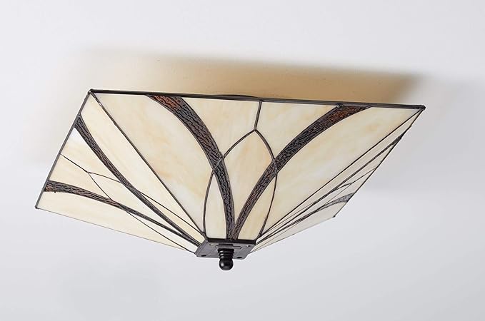 DIRYZON EUL Tiffany Style Mission Semi Flush Ceiling Light Antique Brass and Art Colorful Glass Shade 3 Lights