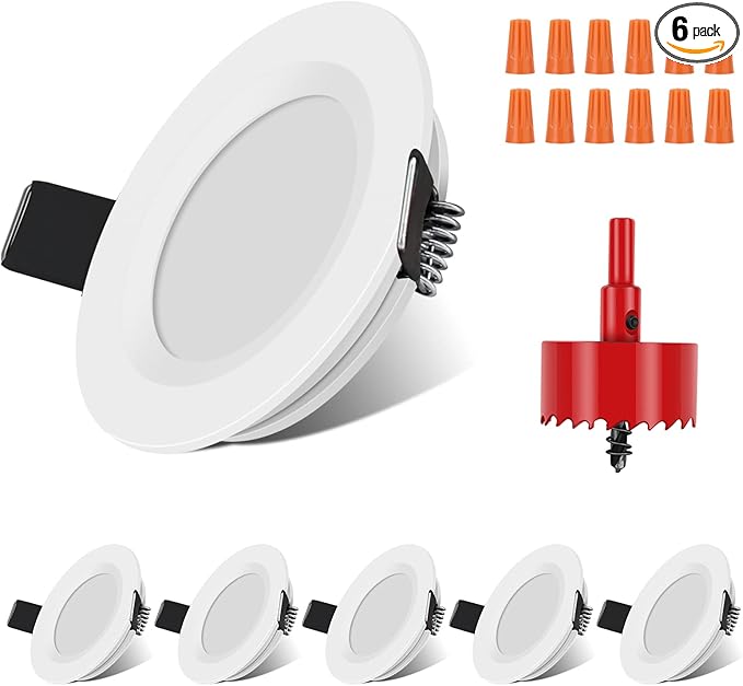RVZONE RV Boat Recessed Ceiling Light 6 Pack 12V LED Puck Light with Hole Puncher DC 12V 3W Full Aluminum Downlights for Under Cabinet Camper Vans RV Interior Lighting,5500-6000k