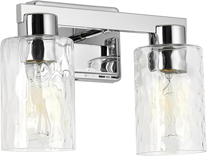 2-Light Bathroom Light Fixtures Modern Chrome Vanity Lights with Water Ripple Glass Wall Sconces Over Mirror for Bathroom, Powder Room, Living Room