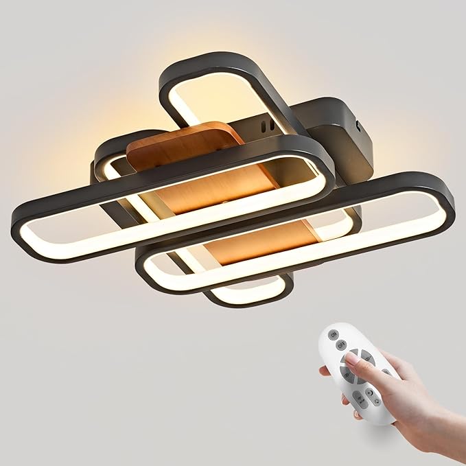 17.7" Modern Farmhouse Black LED Ceiling Light Dimmable Flush Mount Chandelier Ceiling Lights Fixtures, 3000K-6500K, Industrial Ceiling Lighting Fixture with Remote for Kitchen Bedroom,90W