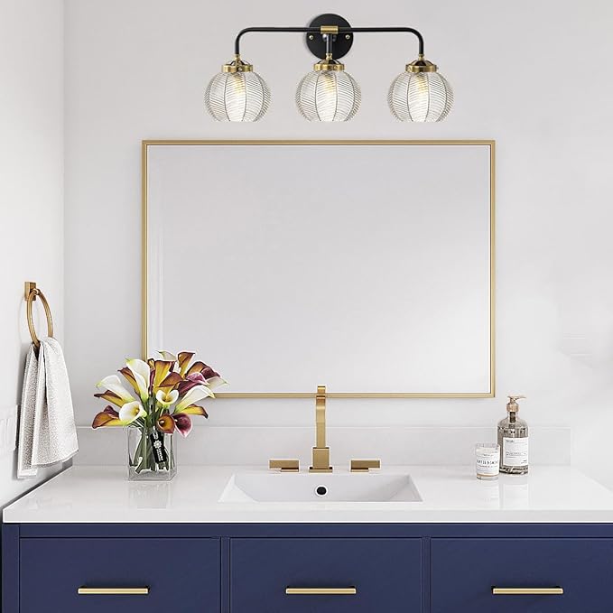 Bathroom Vanity Light Clear Glass Globe Wall Light Fixture Ribbed Glass Shade Mid Century Wall Sconce Lights Fixtures Over Mirror Modern Art Deco Sconces Farmhouse Bathroom Lighting