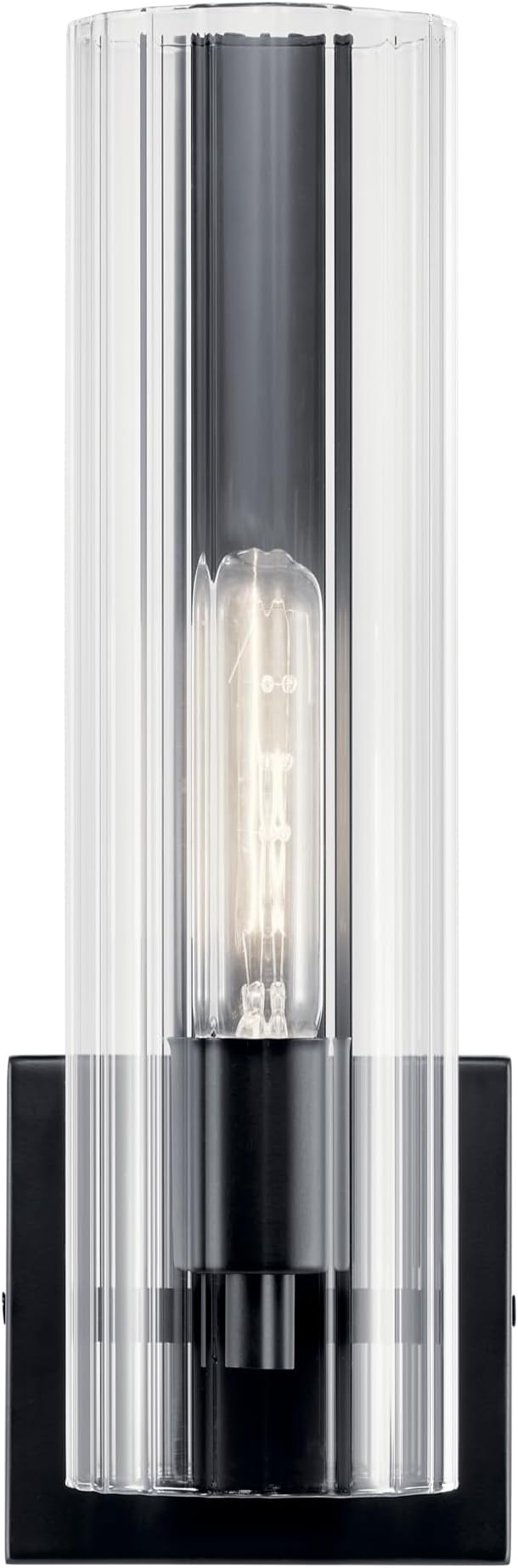 Kichler Jemsa 1 Light Wall Sconce, Modern Light with Clear Fluted Glass in Black for Bathroom, Powder Room, Sides of Fireplace, Down a Hallway, Kitchen, or Bedroom (14" x 4.75"), 55165BK