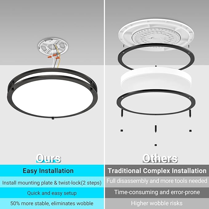 libtit 10Inch Flush Mount Ceiling Lights with Remote, 18W Dimmable LED Ceiling Light with Nightlight and Timer, 3000K-6500K Adjustable Black Light Fixture for Closet Kitchen Hallway Bathroom-2Pack