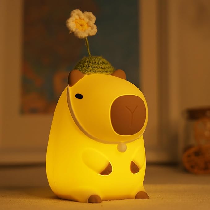Attivolife Capybara Night Light for Kids, Cute Animal Soft Silicone LED Lamp with Dimmable and Timer, Portable Rechargeable Bedroom Bedside Table Decor, Birthday Christmas Gifts for Children Baby