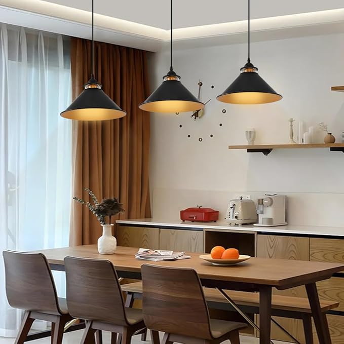 Black Pendant Lights Kitchen Island,Clear Light Shade with Hardware Shade Design， Modern Farmhouse Pendant Light for Kitchen Island, Dining Room, Cafe, Bar,2 Pack