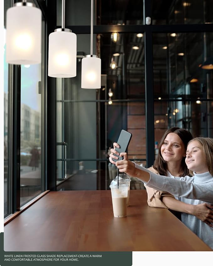 1-Light Mini Pendant Light Fixtures, Industrial Chandelier Hanging Ceiling Light with Opal White Shades, Adjustable Height, Brushed Nickel Pendant Lighting for Kitchen Bedroom Hallway, 3 Pack