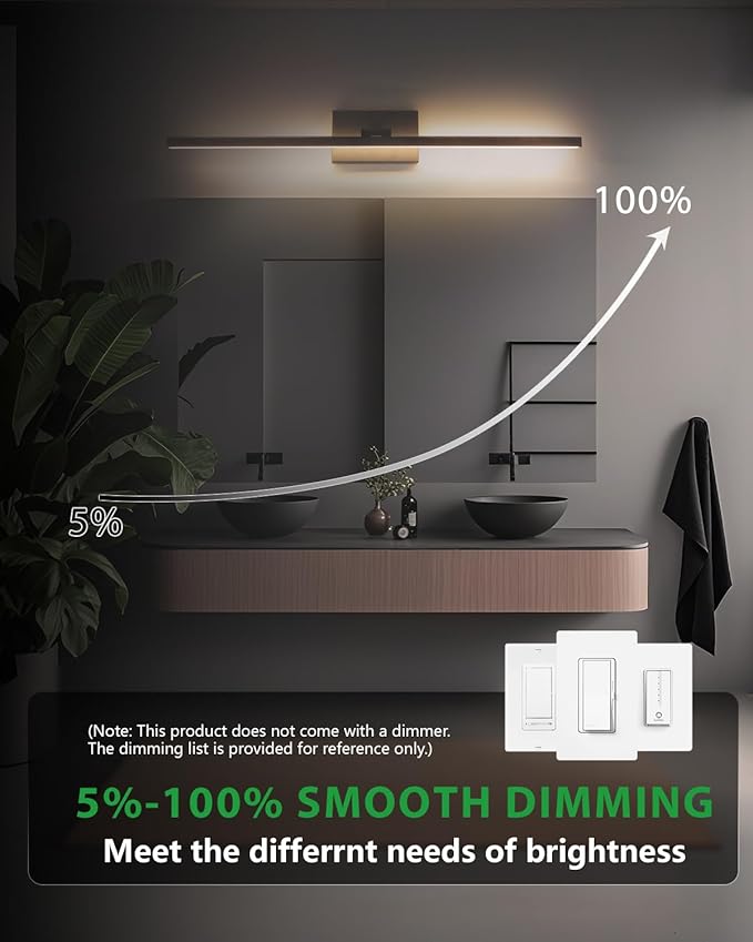 zouzai Second Generation Modern LED Bathroom Vanity Light Bar Black IP44 Over Mirror Bath Wall Fixture 5CCT Adjustable, Dual-Sided, 180° Adjustable Angle (32 inch)