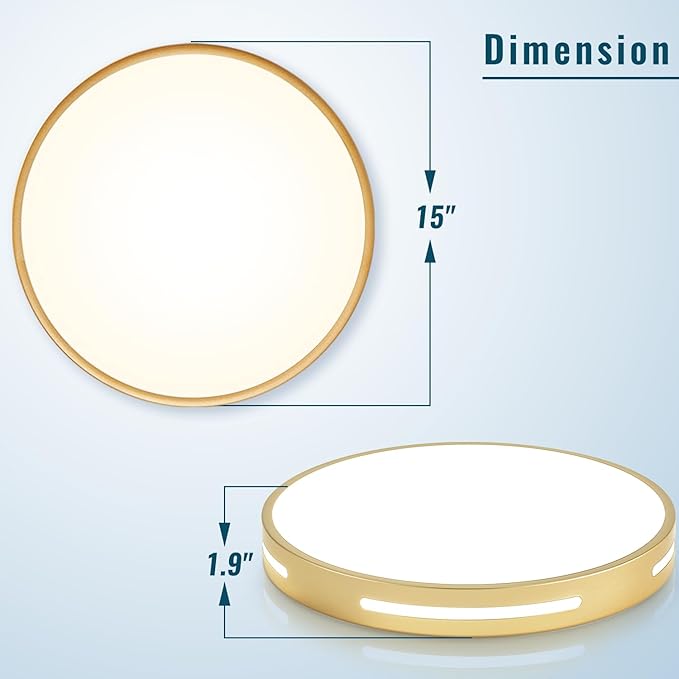 Gold LED Ceiling Light Fixture Flush Mount 15 inch 36W Set of 2, Dimmable Kitchen Lighting Fixtures LED, Modern Light Fixtures Ceiling Mount for Bedroom, Bathroom, Living Room