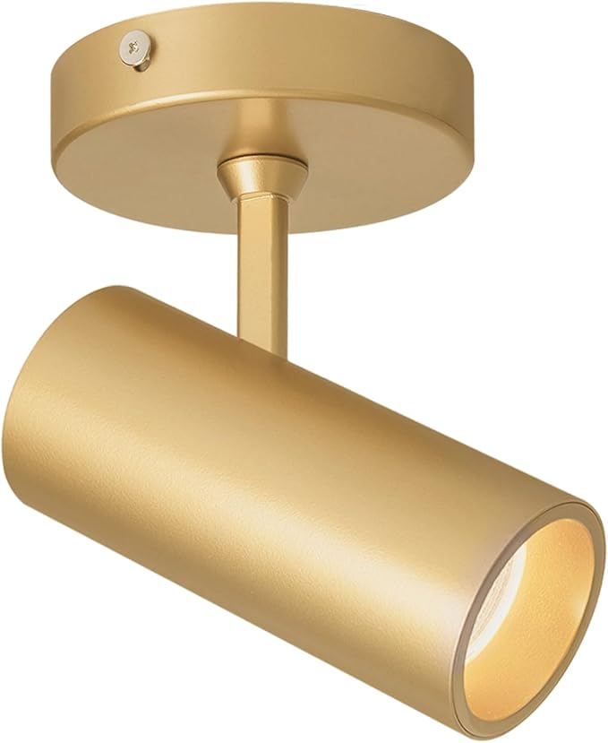 Aisilan 9W LED Gold Directional Dimmable Ceiling Spotlight Indoor, Anti-Glare Adjustable Angle Wired Spot Light for Picture, Bedroom and Kitchen - Warm Light 3000K, CRI 97 Flicker-Free