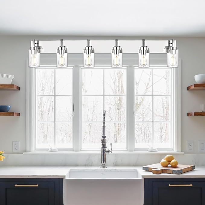 VINLUZ Bathroom Vanity Light Chrome Finished Vintage Wall Lighting Fixtures with Clear Glass Shade Modern Sconces Wall Light for Bedroom Hallway (Patent No.: US D958,438 S)