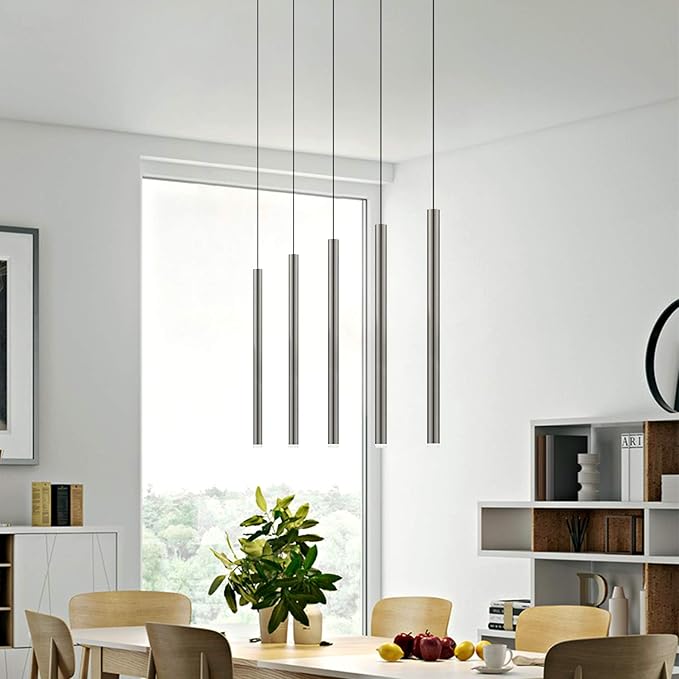 CANALIS 5 Mini Pendant Lighting Nickel - LED Hanging Light Fixture for Kitchen Island, Bar, Foyer - Cluster Pendants - Dimmable, Adjustable Wire, Lamp Bulb Included