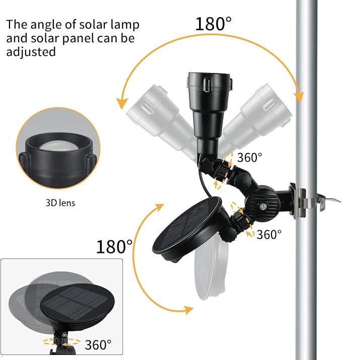 Solar Flag Pole Light, Flagpole Light Solar Powered, Super Bright PC Crystal LED Spotlight, Adjustable Bracket & Metal Clamp Fits 1-1.5" Flagpole, Up to 8-12 Hrs, Black