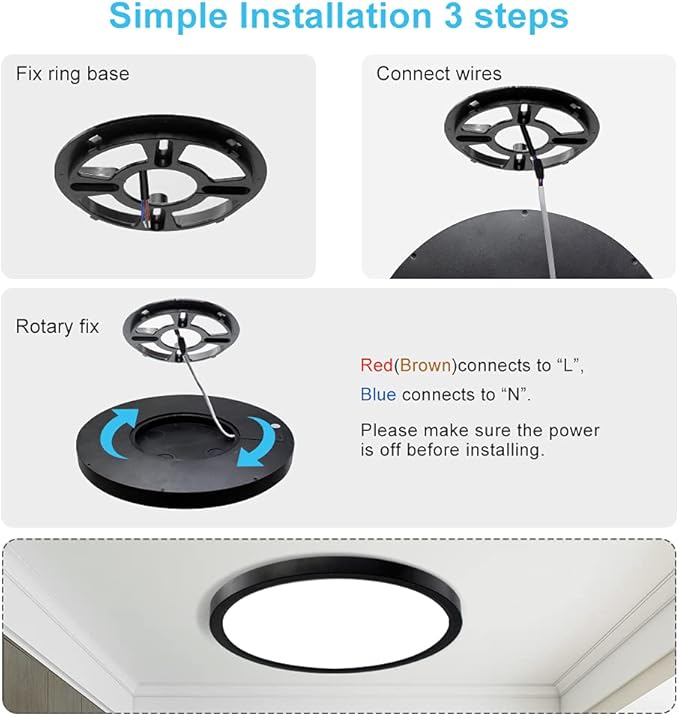 9 Inch Black LED Flush Mount Ceiling Light, 5000K Daylight White Low Profile, 18W 1800LM, Round Slim Flat Ceiling Fixture for Closets, Bedrooms, Hallways, Stairwells, Porch