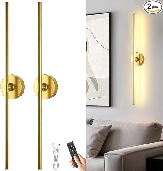 Battery Operated Wall Sconces Set of 2: 10000mAh Rechargeable Wall Lights for Living Room, 4CCT Dimmable LED Wireless Wall Lamp 360° Rotate Modern Home Decor for Bedroom Hallway Picture Lighting