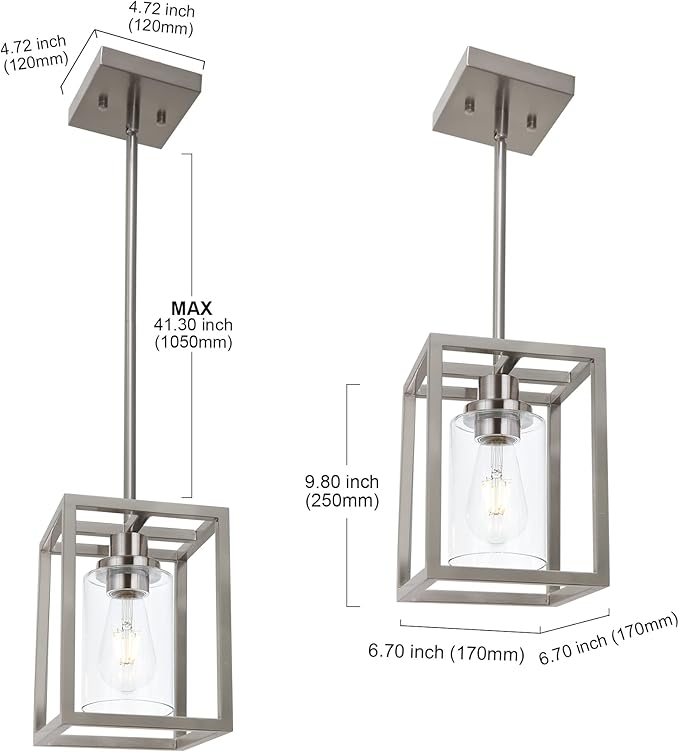 MELUCEE Pendant Light Fixtures Ceiling Hanging for Kitchen Island Dining Room Entryway, 1-Light Small Chandeliers Brushed Nickel Finish with Clear Glass Shade