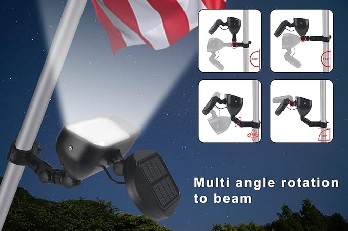Flag Pole Light Solar Powered, Solar Flagpole Lights with 4 Ultra Bright Led, Adjustable Outdoor Flag Light, Ip65 Waterproof, Suitable for Outdoor 1 "-1.5" Diametre 6Ft Flagpoles