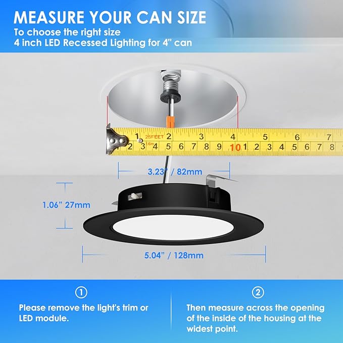 ANWIO Recessed Lighting 4 Inch Black, 5CCT 6W 700LM Flat Retrofit LED Recessed Lights Can Needs, 2700/3000/4000/5000/6000K Selectable Can Lights CRI 80+ Dimmable E26 Base IC Rated & ETL 8 Pack