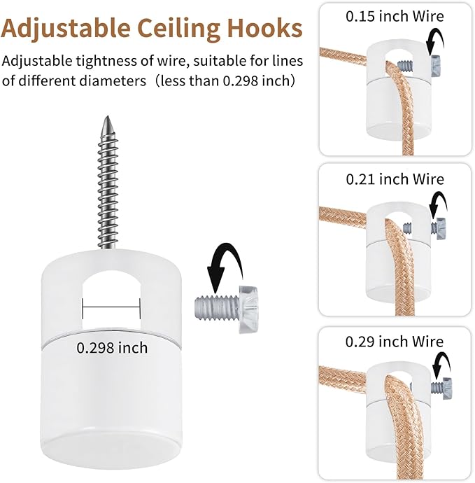 6 Pack Upgrade Ceiling Hooks for Hanging Lights, White Swag Hooks for Ceiling Light, Aluminum Swag Hook Super Load, Modern Hook for Hanging Light Fixture,Pendant Lights Cord-Easy to Use