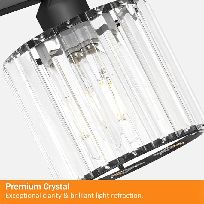 Lxybcce 32" Crystal Island Light for Kitchen Over Table, 4-Light Black Linear Pendant Light for Dining Room, Modern Ceiling Hanging Chandelier with Adjustable Height & Clear Crystal Shades, E26 Base