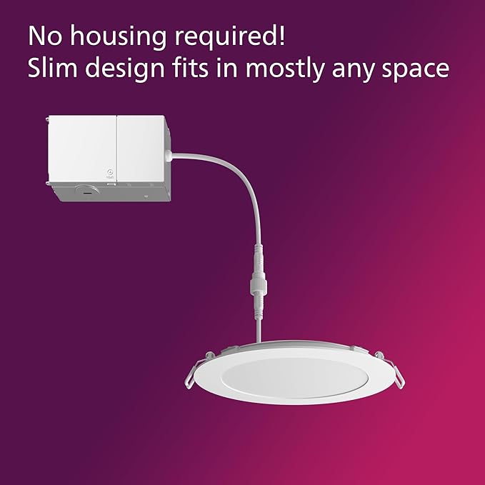 PHILIPS LED 60W Slim 6-inch Canless Downlight 2-Pack Selectable White Multi-CCT 1000 Lumen (11.5W = 60W) Dimmable No Housing Required