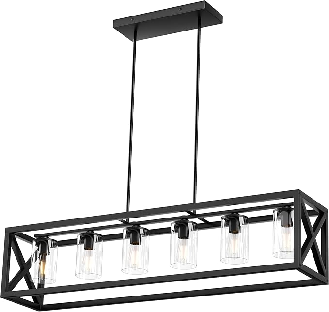 Espird Farmhouse Dining Room Light Fixture - 6 Light Kitchen Island Lighting with Adjustable Height & Thickened Metal Dining Room Light Fixture Over Table，Chandeliers for Dining Room&Kitchen Island
