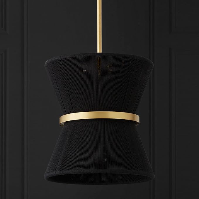 Capital Lighting 341211KP Cecilia Transitional Art Deco Luxe Hand-Wrapped Black Rope Tapered Pendant Light Fixture, 1-Light 100 Watt, 13" H x 12" W, Patinaed Brass