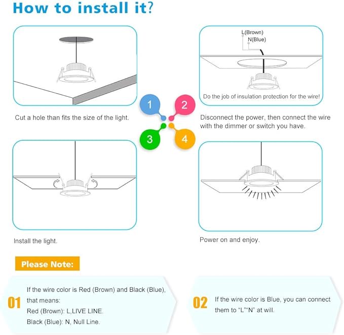 2 Inch LED Downlight, Recessed Lighting Dimmable Ceiling Light, 3W, 3000K Warm White, CRI80 with LED Driver(35W Halogen Equivalent), 4 Pack