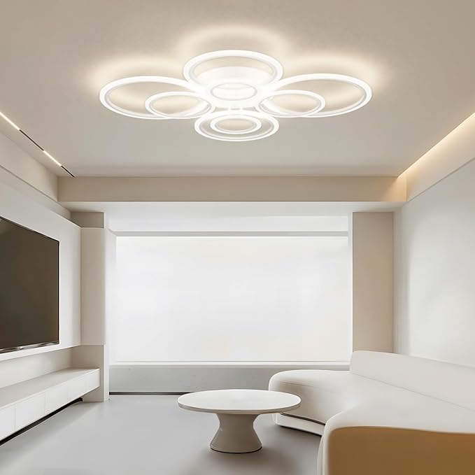 Modern LED Ceiling Light, 23-Inch, 3 Color Temps, 3348LM, Adjustable Brightness, Remote & APP Control, Energy Saving – Ideal for Living Room, Dining Room, Kitchen & Office - 8 Cirles