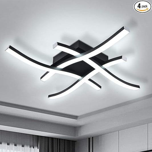 EDISLIVE Modern Dimmable LED Ceiling Light Curved 4-Light 18 in Minimalist Flush Mount Ceiling Light Fixture Lamp for Bedroom Foyer Kitchen 6000K 24W Black