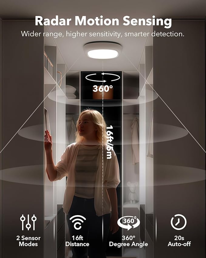 Rechargeable Shower Lights for Inside Shower, 12000mAh Motion Sensor Wireless RGB Ceiling Light with Remote No Wiring, Battery Operated Closet Lights Cordless LED Overhead Lighting for Bathroom