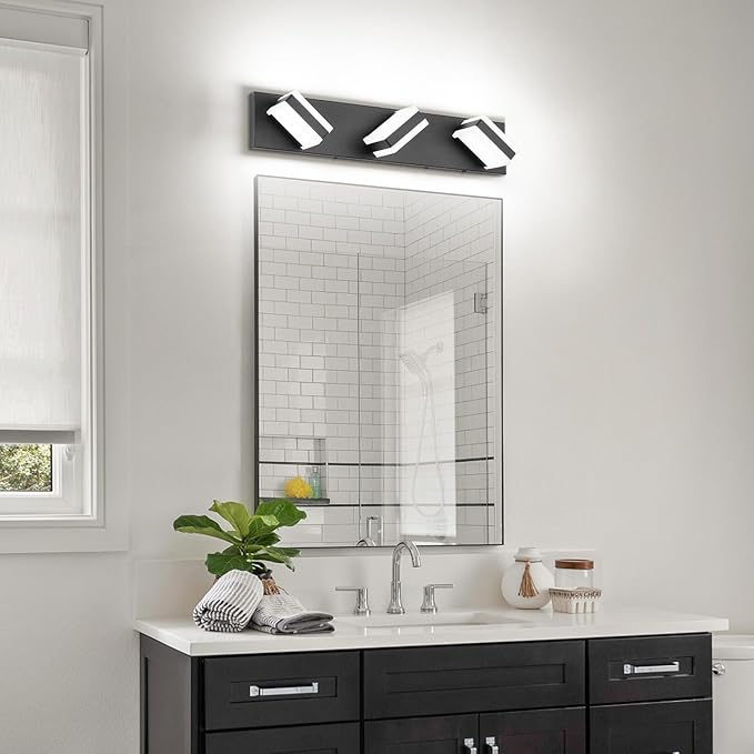 SOLFART Bathroom Light, 5 Color Temperature LED Bathroom Vanity Fixtures, Black 3 Lights Vanity Light Over Mirror Modern LED Light Adjustable Color 5CCT