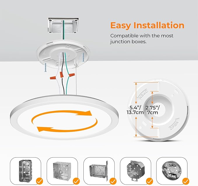 BLNAN LED Flush Mount Ceiling Light, 12 Inch 24W 3000K 4000K 5000K Hardwire Light Fixture, Ultra Thin Round White Lamp for Kitchen Porch Bedroom Hallway Stairwell Basement, Non-dimmable 6 Pack