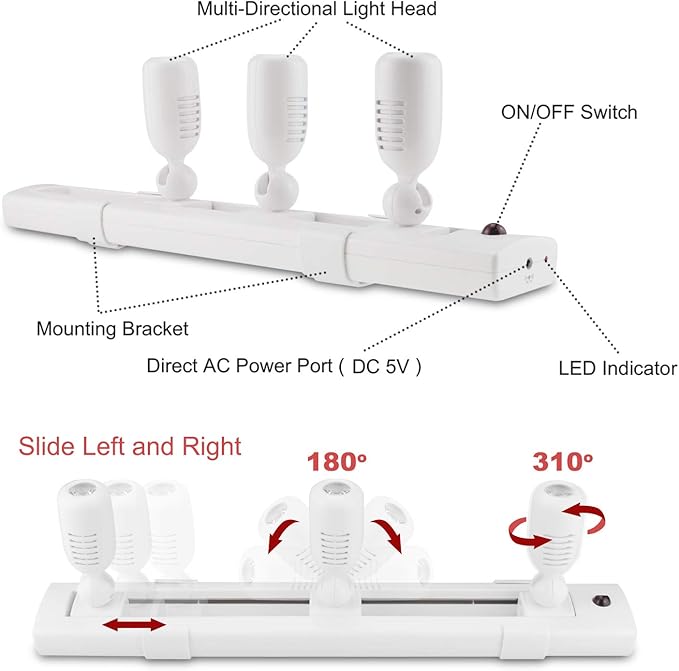 BIGLIGHT LED Track Light, Dimmable Accent Lighting with Rotatable Heads, Plug in Spotlight with Remote for Lighting up Kitchen Sink Cabinet Gallery Picture Bathroom Basement Artwork