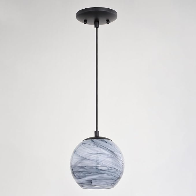 VAXCEL Milano LED Compatible Matte Black Transitional Mini Pendant Ceiling Light Multi Color Art Glass
